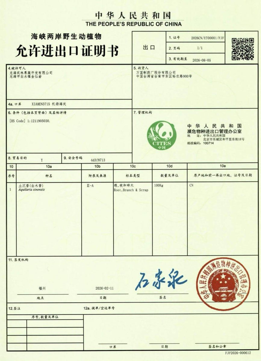 CITES 附录Ⅱ 进出口证明书